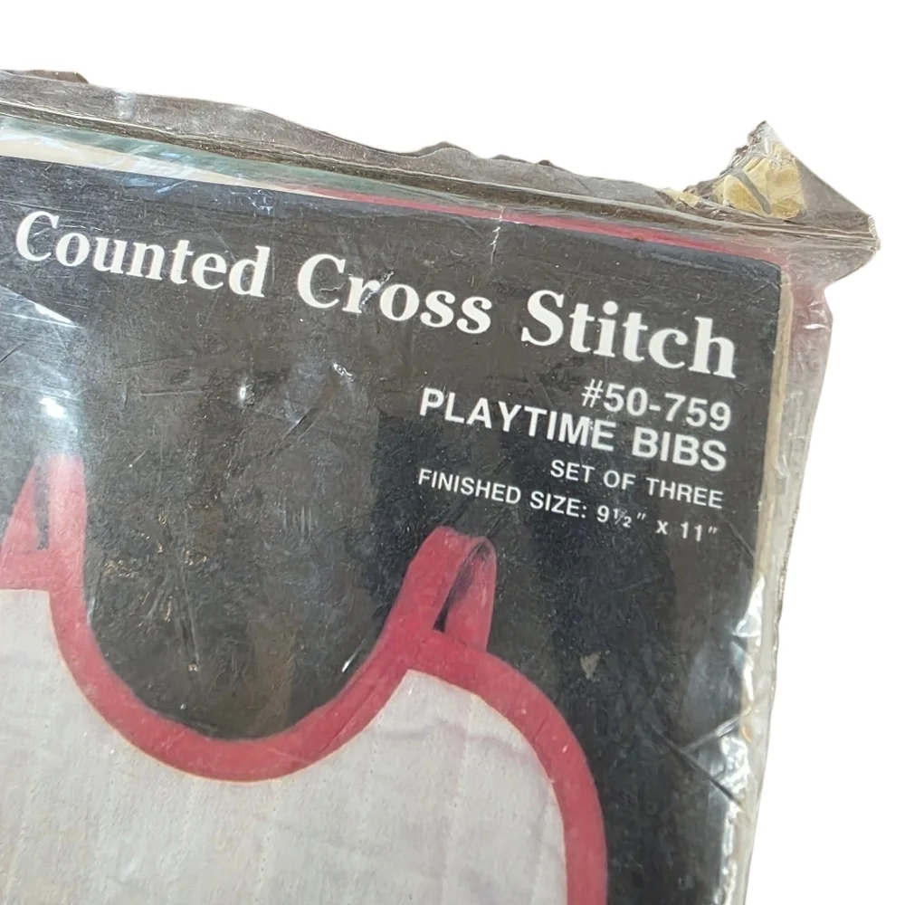 🧵 Vintage Janlynn Counted Cross Stitch Kit - Playtime Bibs (#50-759) | 1986